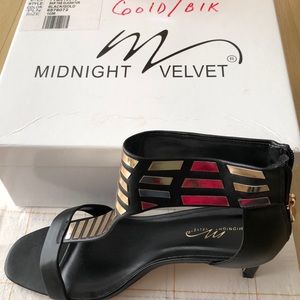 Black with gold open toe heels